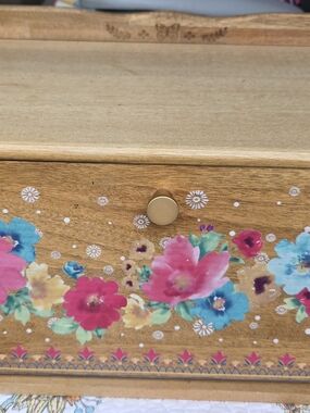 Pioneer Woman Wooden Floral Bread Box Vintage - Pink & Blue Floral